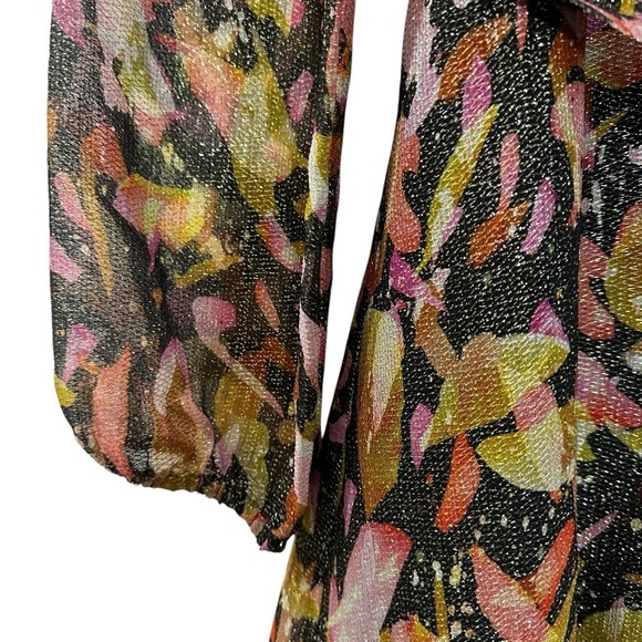 NWT Marie Oliver Metallic Black Fruity Print Wiley Mini Faux Wrap Dress - Picture 6 of 12